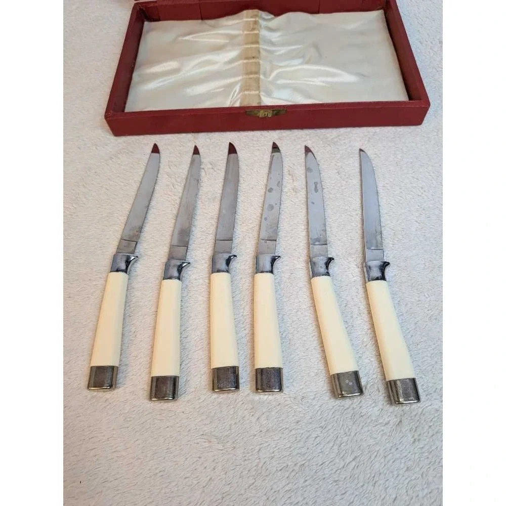 HULL OF MERIDEN Black Forest Steak Knives Set 6pc Solingen Germany Vintage